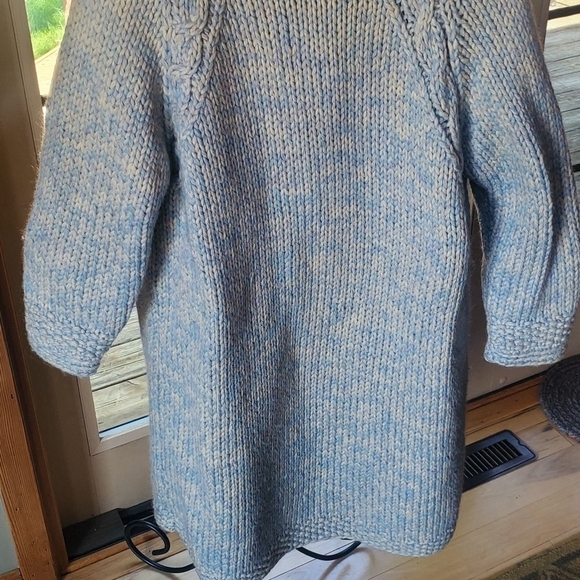 Vintage Handmade Pure Wool Blue Lined Heavy Knit Button-Down Sz. XL Coat - Picture 7 of 12